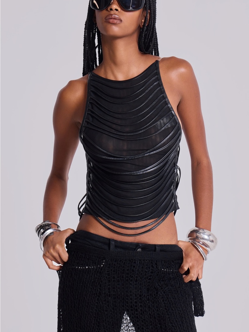 Jaded London Black Strappy Sheer Tank Top - Women
